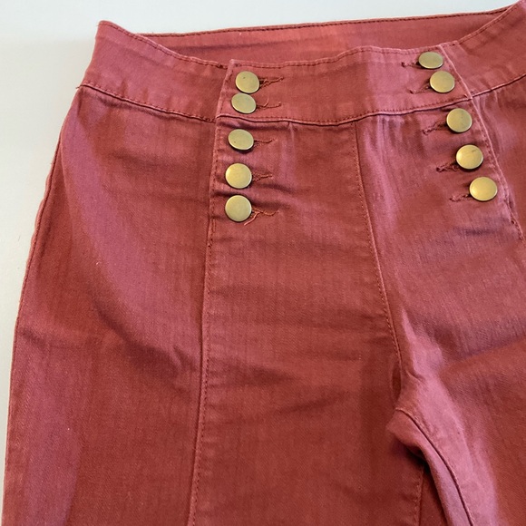 Forever 21 Highwaist Flare Leg Maroon Jeans Double Button Front Faded Spot Sz 26 - Picture 3 of 14